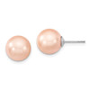 Lex & Lu Sterling Silver Majestik 10-11mm Round Pink Shell Bead Stud Earrings - Lex & Lu