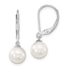 Lex & Lu Sterling Silver Majestik 8-9mm Round White Bead Leverback Earrings - Lex & Lu