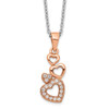 Lex & Lu Sterling Silver Rose-tone CZ Brilliant Embers Hearts Necklace 18'' - Lex & Lu