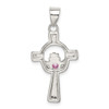 Lex & Lu Sterling Silver Pink CZ Claddagh Cross Pendant - 4 - Lex & Lu