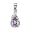 Lex & Lu Sterling Silver w/Rhodium Diamond & Amethyst Oval Pendant LAL115058 - Lex & Lu