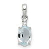 Lex & Lu Sterling Silver w/Rhodium Diamond Aquamarine Oval Pendant LAL115173 - Lex & Lu