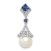 Lex & Lu Sterling Silver Rhod Plated Diamond Created Sapphire FWC Pearl Pendant - Lex & Lu