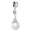 Lex & Lu Sterling Silver Rhod Plated Diamond Created Sapphire FWC Pearl Pendant - 2 - Lex & Lu