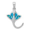 Lex & Lu Sterling Silver w/Rhodium Created Blue Opal Manta Ray Pendant - Lex & Lu