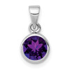 Lex & Lu Sterling Silver w/Rhodium Polished Amethyst Round Pendant - Lex & Lu