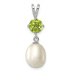 Lex & Lu Sterling Silver Peridot & 8-9mm FW Cultured Pearl Teardrop Pendant - Lex & Lu