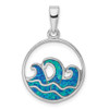 Lex & Lu Sterling Silver w/Rhodium Blue Created Opal Wave Pendant - Lex & Lu