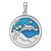 Lex & Lu Sterling Silver w/Rhodium Blue Inlay Created Opal Dolphins Pendant - Lex & Lu