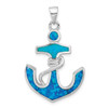 Lex & Lu Sterling Silver w/Rhodium Blue Created Opal & CZ Anchor Pendant - Lex & Lu