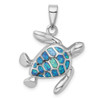 Lex & Lu Sterling Silver w/Rhodium Blue Inlay Created Opal Turtle Pendant LAL115812 - Lex & Lu