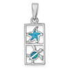 Lex & Lu Sterling Silver w/Rhodium Blue Created Opal Starfish Turtle Pendant - Lex & Lu