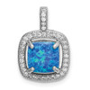 Lex & Lu Sterling Silver w/Rhodium Blue Square Created Opal w/CZ Pendant - Lex & Lu