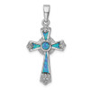 Lex & Lu Sterling Silver w/Rhodium CZ & Created Opal Cross Pendant - Lex & Lu