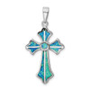 Lex & Lu Sterling Silver w/Rhodium Blue Inlay Created Opal Cross Pendant - Lex & Lu