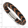 Lex & Lu Chisel Stainless Steel Polished Black and Brown Leather Bracelet 8.5'' - 4 - Lex & Lu