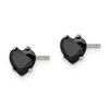 Lex & Lu Chisel Stainless Steel Polished 6mm Black Heart CZ Stud Post Earrings - 3 - Lex & Lu