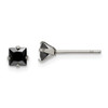 Lex & Lu Chisel Stainless Steel Polished 4mm Black Square CZ Stud Post Earrings - Lex & Lu