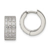 Lex & Lu Chisel Stainless Steel Polished w/3 Rows of CZ Hinged Hoop Earrings - Lex & Lu