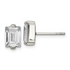 Lex & Lu Chisel Stainless Steel Polished Rectangle CZ Post Earrings - Lex & Lu