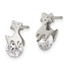 Lex & Lu Chisel Stainless Steel Polished w/CZ Cat Post Earrings - 3 - Lex & Lu