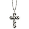 Lex & Lu Chisel Stainless Steel & Blk Plated Cross Necklace 24'' LAL118296 - Lex & Lu