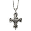 Lex & Lu Chisel Stainless Steel w/Black Oil & Black Glass Cross Necklace 22'' - Lex & Lu