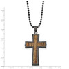 Lex & Lu Chisel Stainless Steel Gunmetal Plated w/Wood Inlay Cross Necklace 24'' - 3 - Lex & Lu