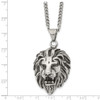 Lex & Lu Chisel Stainless Steel Antiqued and Polished Lion Head Necklace 24'' - 5 - Lex & Lu