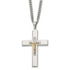 Lex & Lu Chisel Stainless Steel Polished Yellow Plated Crucifix Necklace 24'' - Lex & Lu