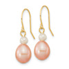 Lex & Lu 14k Yellow Gold 7-8mm White/Pink Round/Rice FWC Pearl Dangle Earrings - 2 - Lex & Lu