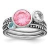 Lex & Lu Sterling Silver w/Rhodium w/Pink & White CZ & Blue Glass Ring Set - Lex & Lu