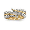 Lex & Lu Sterling Silver w/14k Gold Antiqued Leaves Bypass Ring - Lex & Lu