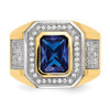 Lex & Lu 14k Yellow Gold w/Rhodium CZ & Emerald-cut Blue CZ Men's Ring Size 10 - 3 - Lex & Lu