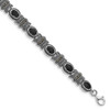 Lex & Lu Sterling Silver Marcasite and Onyx Bracelet 7.25'' - Lex & Lu