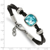 Lex & Lu Chisel Stainless Steel Polished Blue Glass Leather Bracelet - 5 - Lex & Lu