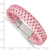 Lex & Lu Chisel Stainless Steel Polished Metallic Pink Woven Leather Bracelet - 4 - Lex & Lu