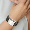 Lex & Lu Chisel Stainless Steel Polished Black Leather Buckle Bracelet - 5 - Lex & Lu