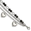 Lex & Lu Chisel Stainless Steel Polished w/Black & White Agate w/Hearts Bracelet - Lex & Lu