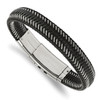 Lex & Lu Chisel Stainless Steel Black Leather w/Wire Adjust 8'' to 8.5'' Bracelet - Lex & Lu