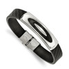 Lex & Lu Chisel Stainless Steel Weaved Black Genuine Leather 8'' Bracelet - Lex & Lu