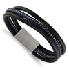 Lex & Lu Chisel Stainless Steel Blk & Blue Braided Leather Multi 8'' Bracelet - Lex & Lu