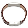 Lex & Lu Chisel Stainless Steel Brushed Dark Brown Leather ID Bracelet - 3 - Lex & Lu