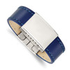 Lex & Lu Chisel Stainless Steel Polished Blue Leather 8.25'' ID Bracelet - Lex & Lu