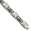 Lex & Lu Chisel Stainless Steel Brushed and Polished Black Enamel Link Bracelet - Lex & Lu