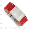 Lex & Lu Chisel Stainless Steel Brushed Red Leather 8'' ID Bracelet - 4 - Lex & Lu