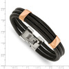 Lex & Lu Chisel Stainless Steel Polished Rose IP Blk Leather 8'' Bracelet - 5 - Lex & Lu