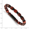 Lex & Lu Chisel Stainless Steel Black Plated w/Wooden Beads Stretch Bracelet - 2 - Lex & Lu