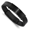 Lex & Lu Chisel Stainless Steel Brushed & Polished Black IP Leather ID Bracelet - Lex & Lu