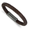 Lex & Lu Chisel Stainless Steel Brown Braided Genuine Leather Bracelet LAL151152 - Lex & Lu